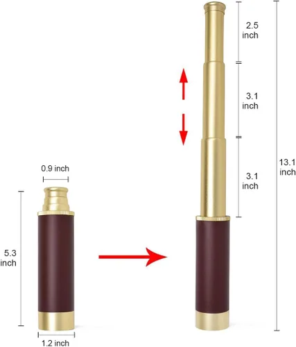Miniatura 4 de Telescopio monocular pirata para niños y adultos, telescopio de latón plegable de mano de 25 x 30 con zoom, portátil, para cruceros, viajes