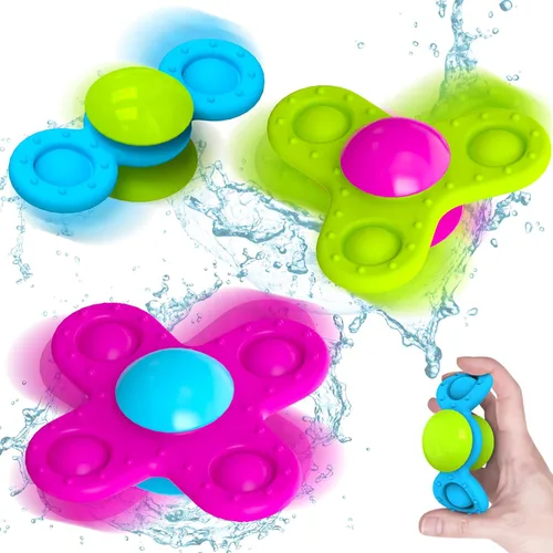 Juguetes de baño giratorios con ventosa para niños de 1 año, 3 juguetes de baño giratorios para niños pequeños de 1 a 3 años