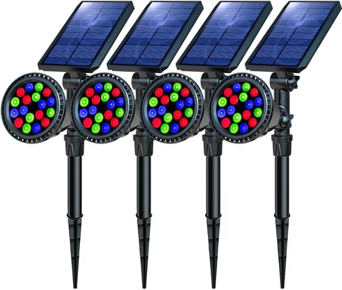 Miniatura 12 de Focos solares para exteriores, focos solares brillantes para paisaje, impermeables, 18 LED, 2 en 1, luz de bandera con energía solar, luces
