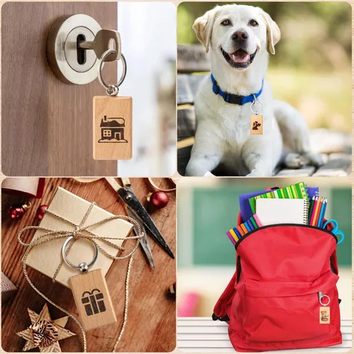 Miniatura 7 de Yangbaga 100 piezas de rebanadas de madera natural, llavero de madera en blanco sin terminar para grabado láser, manualidades de Navidad, círculos