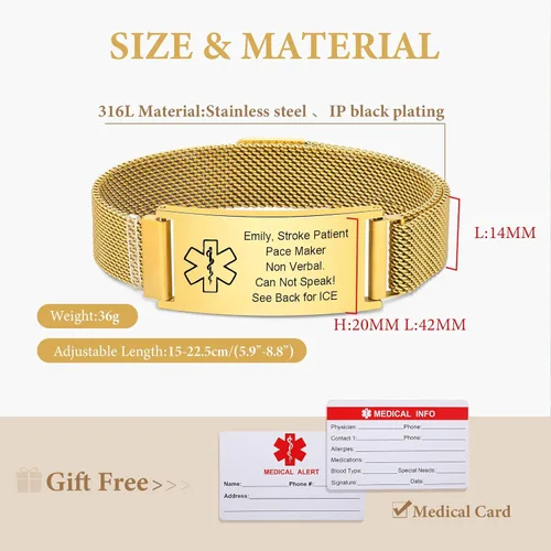 Miniatura 38 de VNOX Pulsera de identificación de alerta médica para hombres y mujeres, pulseras de alerta médica con grabado personalizado para mujeres y hombres