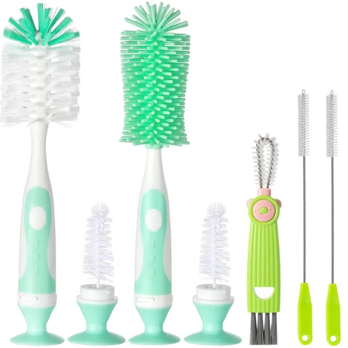 Miniatura 10 de Ariseno Juego de limpiador de biberones 5 en 1, incluye cepillo de nailon y silicona para botellas, tapa, cepillo para popote y pezón, sin BPA (gris)