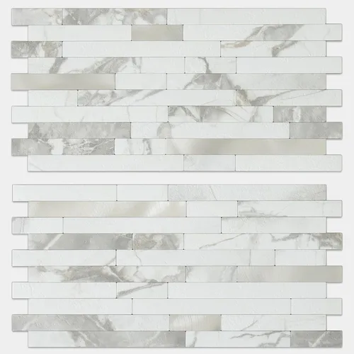 Miniatura 9 de Auliget - 20 láminas de azulejos adhesivos imitación piedra para protector antisalpicaduras, mosaicos de cloruro de polivinilo con acabado mármol