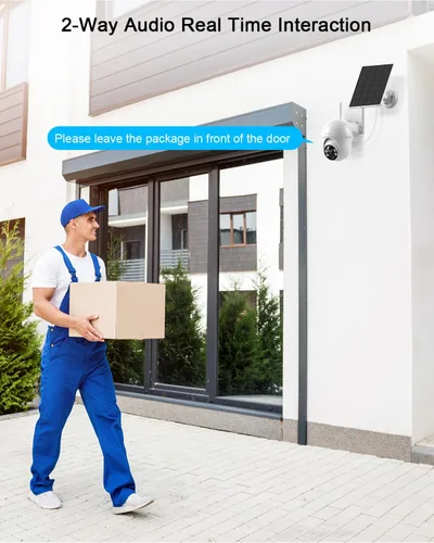 Miniatura 8 de ANRAN Cámara de seguridad inalámbrica para exteriores, cámara solar 2K para exteriores con visión de 360°, sirena inteligente, focos, visión 2-Blanco