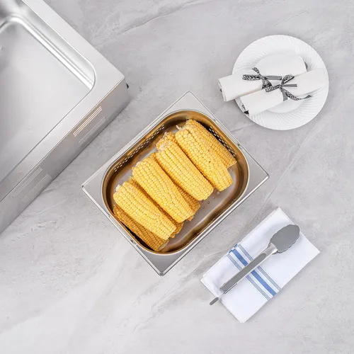 Miniatura 6 de Restaurantware Met Lux - Bandeja perforada para mesa de vapor, tamaño medio, 4 pulgadas de profundidad, asas plegables, antiatascos, acero