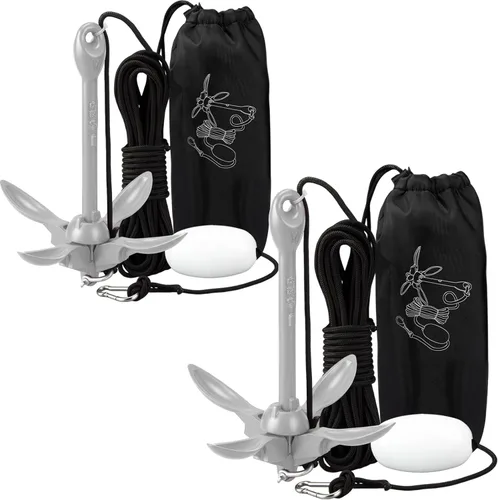 Lounsweer Paquete de 2 anclajes de kayak marino de 1.5/3.5 libras, kit de anclaje plegable para barco, kayak, pesca, accesorios para botes pequeños,