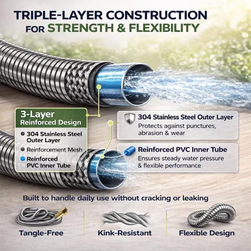 Miniatura 3 de Manguera corta de metal para jardín de 3 pies – Manguera de agua de acero inoxidable 304, extensión de manguera flexible, extensor de manguera