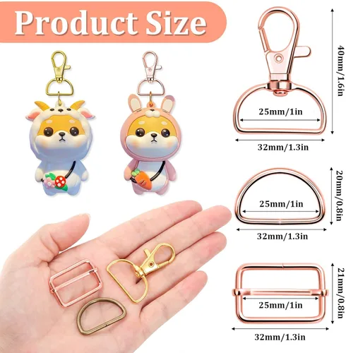Miniatura 3 de Paxcoo Llavero a granel con llavero giratorio con gancho en D y hebillas deslizantes para bolso de mano, bolso, hardware y manualidades (1 pulgada)