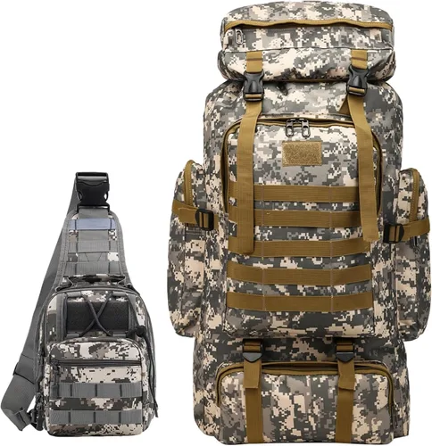 Miniatura 11 de JUMAHE Mochila de Senderismo de 100L para Hombres - Mochila Rucksack Molle Militar Táctica Impermeable Ligera de Camping Paquete de Asalto de 3 Días