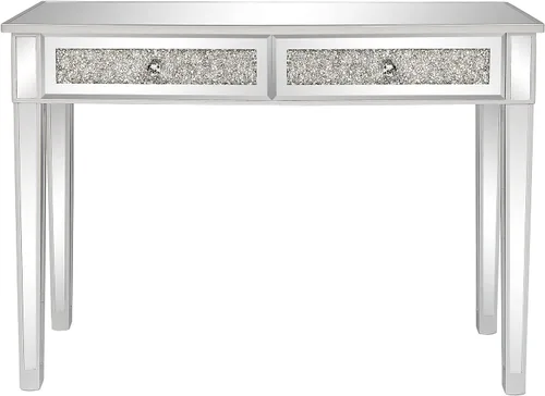 Miniatura 4 de Henf Escritorio de tocador con espejo para dormitorio, mesa de tocador de maquillaje, mesa de sofá con 2 cajones de diamantes sintéticos, moderno