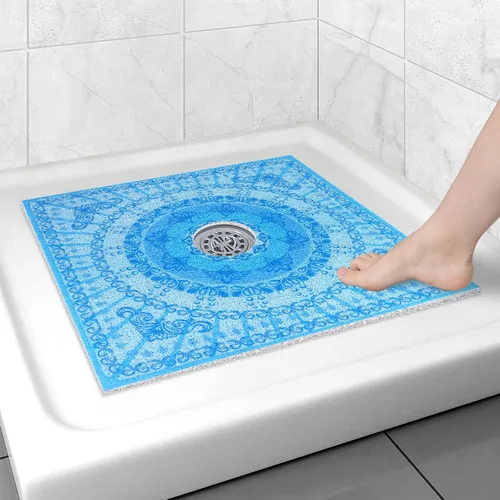 Miniatura 36 de Alfombrilla de ducha cuadrada antideslizante: 24 x 24 pulgadas para ducha interior con orificio de drenaje en el medio, tapete de ducha de masaje