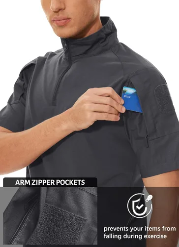 Miniatura 4 de MAGCOMSEN Camisas militares tácticas para hombre con cremallera de 1/4, manga corta, ajustada, camisa de camuflaje