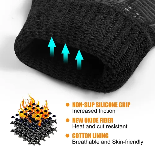 Miniatura 5 de Guantes para barbacoa, guantes para horno, guantes de barbacoa resistentes al calor extremo de 1472 °F, guantes antideslizantes de silicona