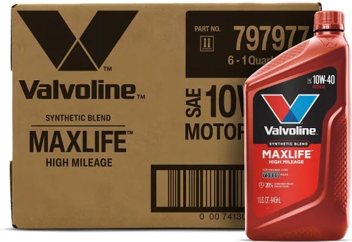 Valvoline - Aceite de motor de mezcla sintética SAE 10W-40 de alto kilometraje, con tecnología MaxLife, 1 cuarto de galón, caja de 6