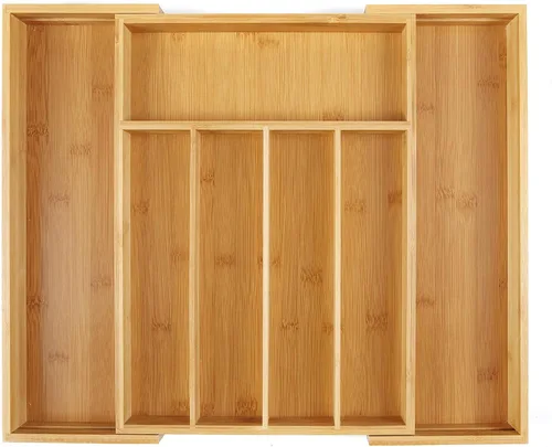 Miniatura 12 de Utoplike Organizador de cajones de cubiertos de bambú, organizador de cajones de utensilios de cocina expandibles, separadores de bandeja de Negro