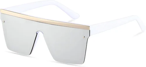 LYZOIT Gafas de sol cuadradas de gran tamaño para mujeres y hombres con parte superior plana escudo de moda protección UV grande sin montura