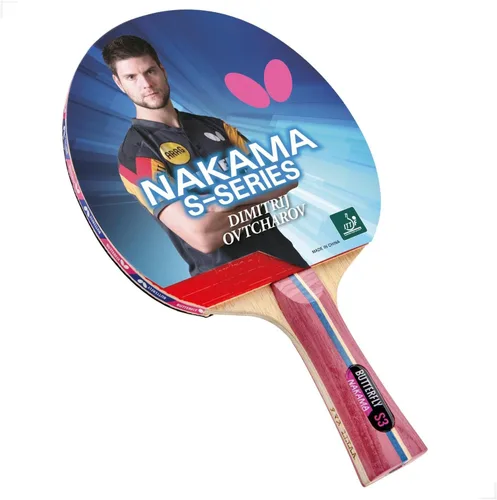 Butterfly Nakama S-3 - Raqueta de tenis de mesa con 2 pelotas - Hoja de carbono - Cauchos Flextra de 0.075 in - Aprobado por la ITTF