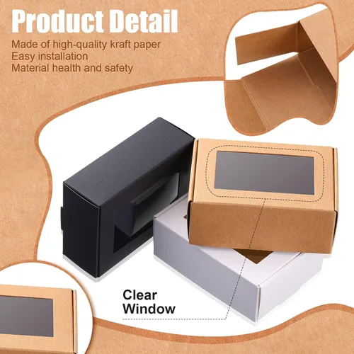 Miniatura 3 de Zonon 30 cajas de jabón para embalaje casero, mini cajas de regalo de papel kraft con ventana para panadería, dulces, jabón, embalaje de regalo