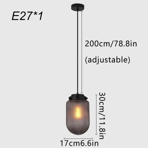 Miniatura 6 de 2 Pack Modern Smoke Gray Pendant Lights, Nordic Cylindrical Striped Glass Shade Ceiling Hanging Lighting, Adjustable Height E27/E26 Sockets