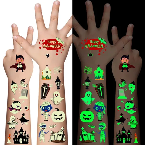 Miniatura 7 de Awinmay Tatuajes temporales de Halloween para niños, 360 piezas de tatuajes falsos de Halloween a granel para niños y niñas, premios de Halloween