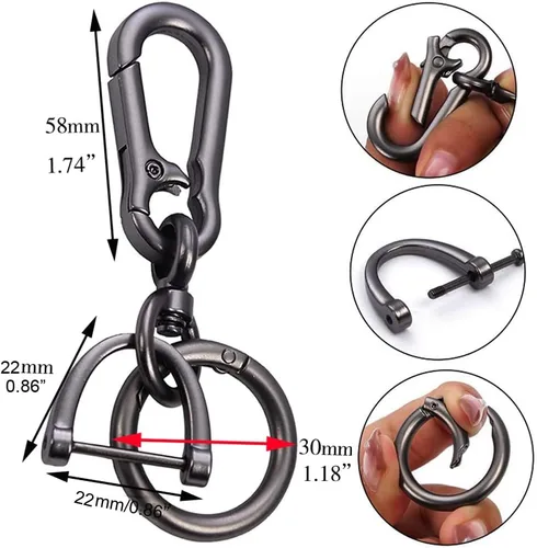 Miniatura 2 de 2 juegos de llavero para coche, clip para llave de coche, llavero con forma de herradura de liberación rápida con anillo en D y mosquetón redondo