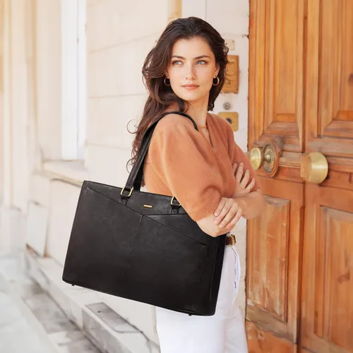 Miniatura 2 de LOVEVOOK Bolsa para Laptop para Mujeres, Bolsa de Mano para Laptop de 15.6 Pulgadas para Mujeres, Bolsas de Mano de Trabajo de Cuero Vintage