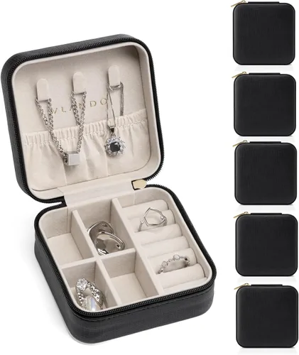 Miniatura 30 de Vlando Regalos de boda – Organizador de viaje de joyería pequeña de piel sintética, estuche de viaje para anillo, mini joyero para aretes, collar
