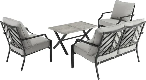 Miniatura 3 de Crosley Furniture Otto - Juego de muebles de patio de 4 piezas Chevron para exteriores, juegos de conversación para porche, negro mate con cojines