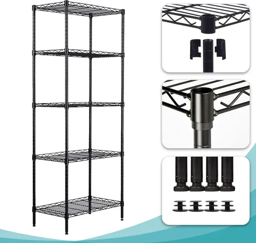 Miniatura 3 de BELANITAS Estantería de metal de 5 niveles, estantes de alambre de capas ajustables, estantería de alambre resistente para uso en el hogar, cocina
