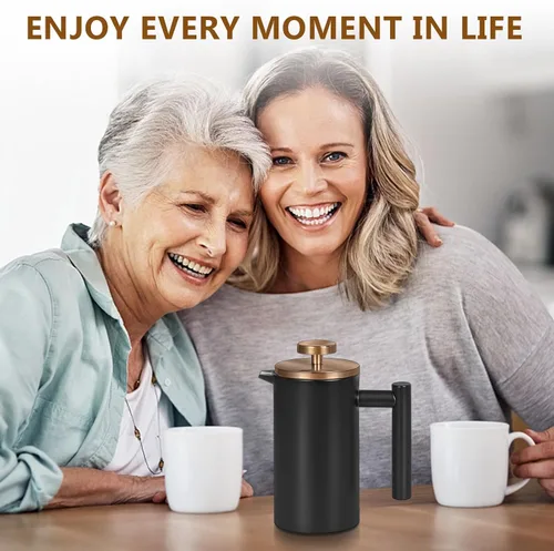 Miniatura 7 de Cafetera de Prensa Francesa de Acero Inoxidable Negro, Prensa Francesa Aislada de Doble Pared, para Café y Té, con 3 Pantallas Extra y una Cuchara