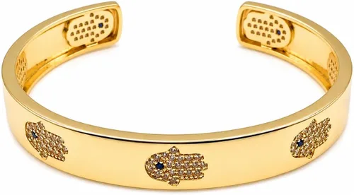 Miniatura 2 de LESLIE BOULES Pulsera de mano Hamsa chapada en oro de 18 quilates para mujer, joyería de moda