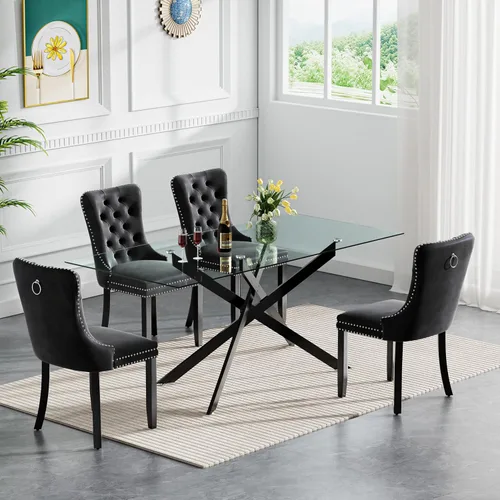 Miniatura 44 de HomVent Juego de mesa de comedor redonda de vidrio de 3 piezas, juego de mesa de comedor de vidrio templado para 2 mesas de cocina con 2 sillas