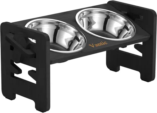 Miniatura 13 de Vantic Cuencos elevados para perros, soporte elevado ajustable para cachorros y gatos pequeños, alimentador de alimentos de bambú resistente