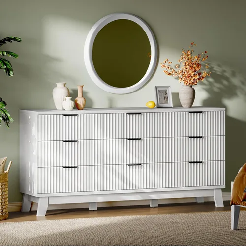 Miniatura 22 de Xixini Cómoda acanalada con 6 cajones, cómoda moderna de 54 pulgadas de ancho con mango de metal, soporte de TV de madera, organizador