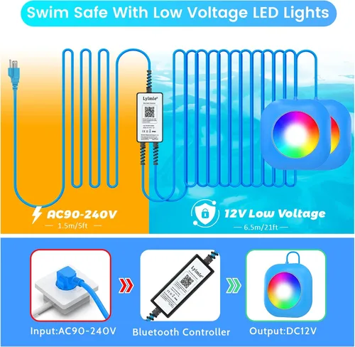 Miniatura 3 de LyLmLe Luces LED para piscina sobre el suelo con control de aplicación, luces subacuáticas magnéticas RGB inteligentes de 20 W con temporizador, 800