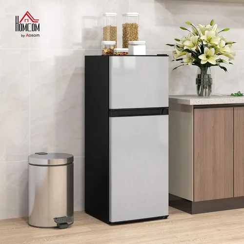 Miniatura 2 de HOMCOM Mini refrigerador de 4 pies cúbicos con congelador, refrigerador compacto de doble puerta con termostato ajustable, estante y puerta