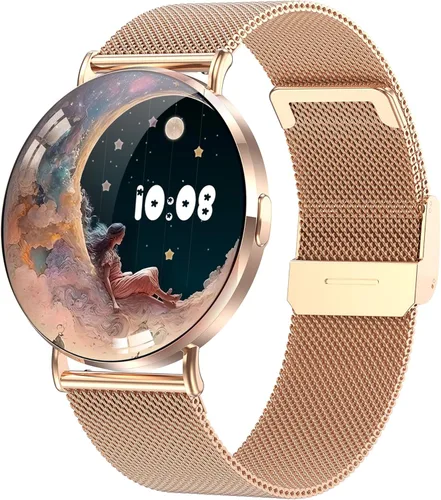 Reloj inteligente para mujer, pantalla AMOLED de 1.32 pulgadas, frecuencia cardíaca, SpO2, monitor de sueño, calorías, clima, más de 100 modos