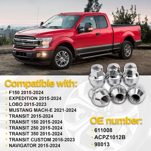 Miniatura 4 de Tuercas de llanta OEM M14x1.5 24PCS para 2015-2024 F150, Expedition, Navigator, Tuercas de rueda de 14x1.5 Fábrica de aluminio de una pieza, OEM #