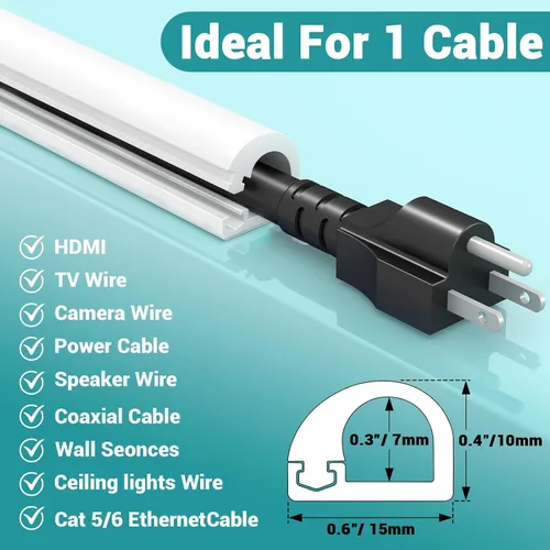 Miniatura 2 de 78 Pulgadas Ocultador de Cables Autoadhesivo para TV, Cable Flexible para Audio Doméstico, Conductos para Cables Coaxiales RG6, Ocultador de Cables
