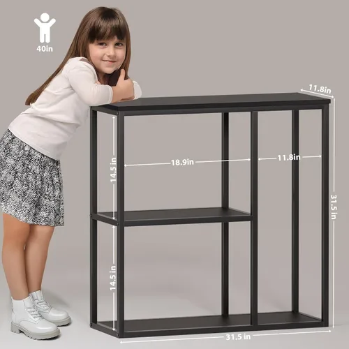 Miniatura 2 de WOHOMO Mesa consola, mesa de entrada estrecha de 12 pulgadas para sala de estar, 31.5 x 31.5 pulgadas, mesa de sofá industrial negra con estantes