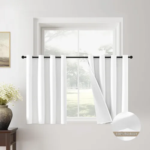 Miniatura 80 de ChrisDowa Cortinas 100% Opacas de Abedul Sólido de 45 Pulgadas de Largo, 2 Paneles para Dormitorio y Sala de Estar, Estilo Granja Oscurecedoras