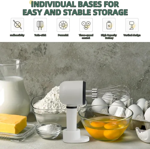 Miniatura 4 de Batidora de mano de 3 velocidades con batidores de borde flexible Diseño de raspado automático para hornear, batir, masa Fácil de limpiar