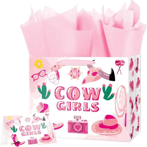 Miniatura 7 de ysmile Bolsa de regalo de vaquero para hombres y niños, bolsa de papel grande de 13 pulgadas, pañuelo, individual 1 paquete