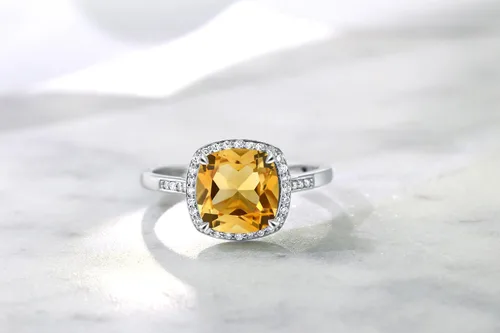 Miniatura 5 de Gem Stone King Anillo de compromiso de oro blanco de 10 quilates con piedra natal de citrino amarillo y diamantes decorativos para mujer