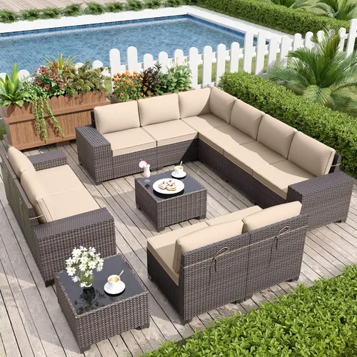 Miniatura 63 de Kurapika juego de muebles de patio 4 piezas de mimbre al aire libre, sillas de ratán, juego informal con mesa de café, juego de bistró con mecedora