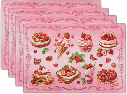 Miniatura 18 de Juego de 4 manteles individuales con estampado de flores de acuarela para decoración de mesa de comedor en el hogar, interior y exterior