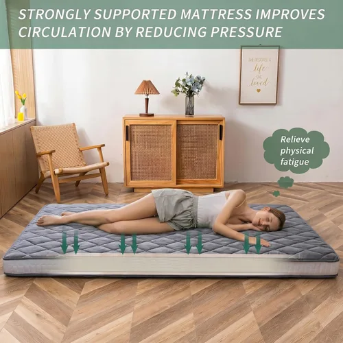 Miniatura 7 de MAXYOYO Colchón japonés de futón para piso tamaño King, cama de suelo para adultos, colchón plegable enrollable, cama de futón japonesa