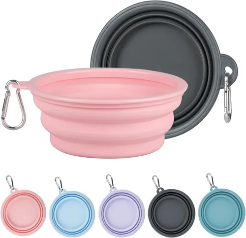 Kytely Collapsible Dog Bowls for Travel, 2Pack Dog Portable Water Bowl, Foldable Pet Food Bowl with Clasp, Pet Cat Feeding Cup Dish for Traveling,