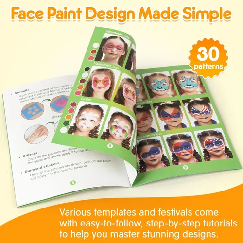 Miniatura 5 de Mocoosy Kit de pintura facial de 41 colores para niños, paleta de pintura facial no tóxica activada por agua con plantilla, pinceles, gema, kit