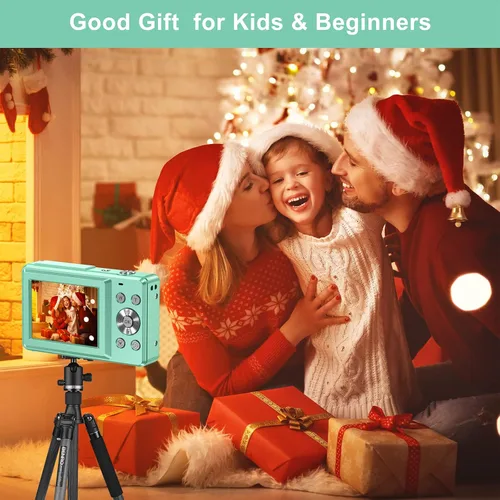 Miniatura 7 de Cámara digital FHD 1080P para niños, tarjeta SD de 32 GB, zoom 16X, punto y disparo compacto, portátil (verde)